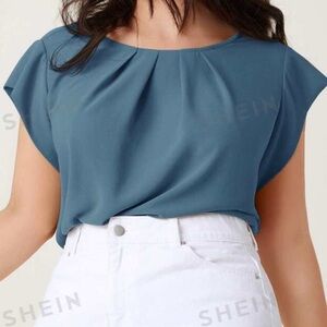Blue Pleated Solid Top